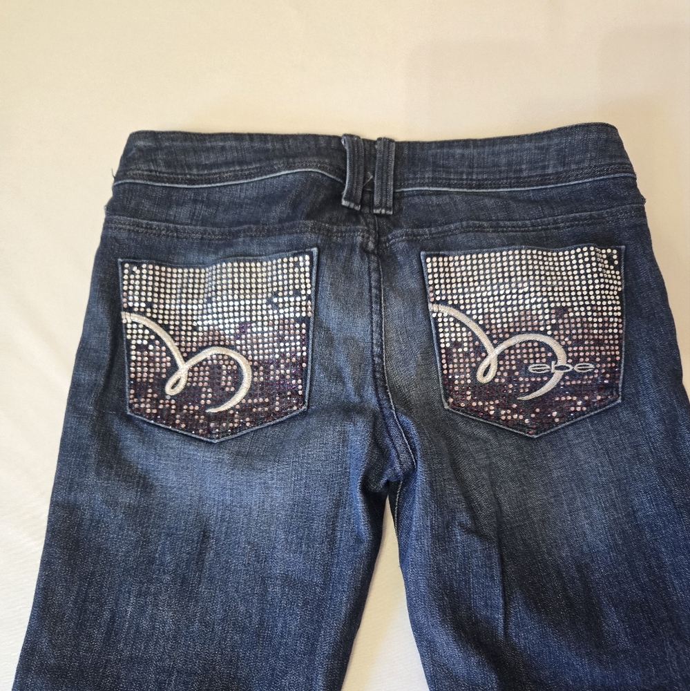 bebe Dark Blue Boot Cut Jeans with Silver Embellishments
